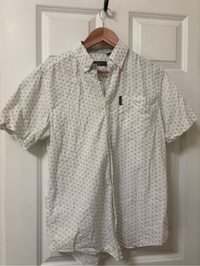 White Ben Sherman Short-Sleeve Button-Down Shirt with Micro Print